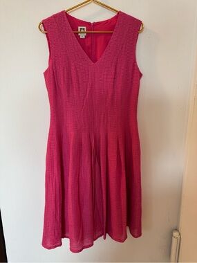 Anne Klein Hot Pink Textured Sleeveless V-Neck Midi Dress